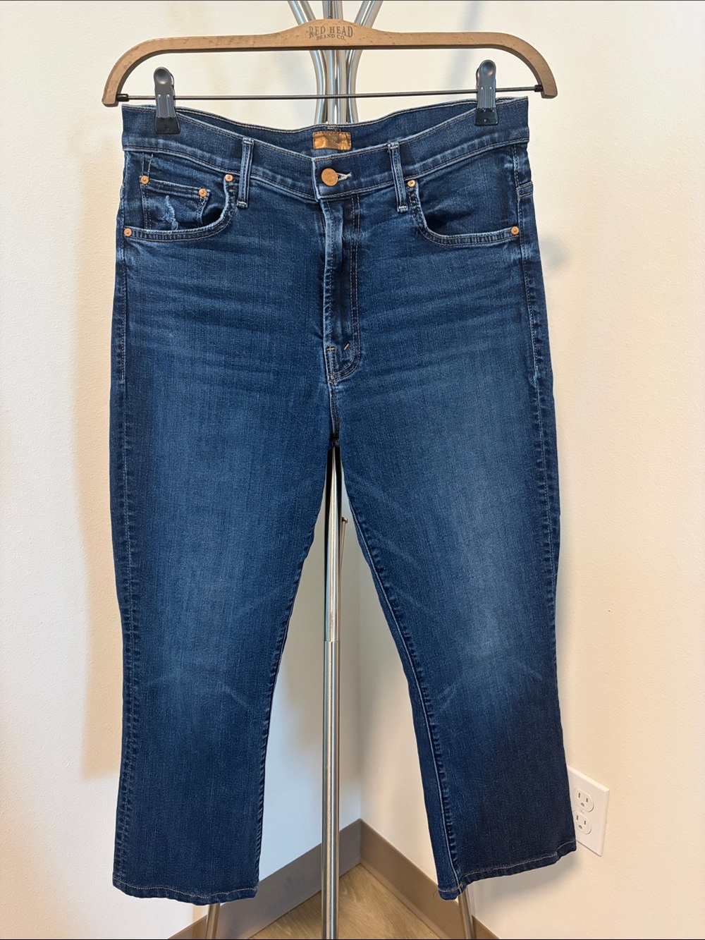 MOTHER Dark Blue Cropped High-Rise Jeans